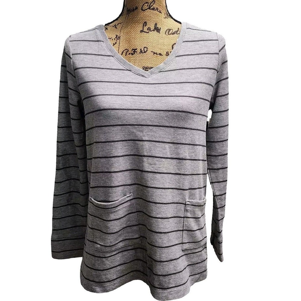 J Jill Striped V-Neck‎ Long Sleeve Tunic Top with Pockets XS